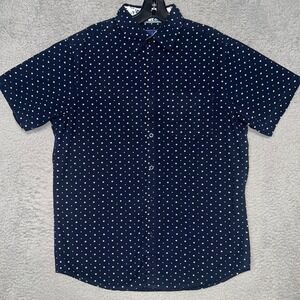 Rugby University Shirt Men's Size M Blue Star Dot AOP Short Sleeve Button Down